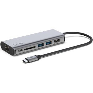 Belkin USB-C 6in1 húb - 4K HDMI, USB-C PD 3.0, 2x USB-A 3.0, RJ45, čítačka SD kariet