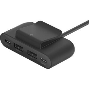 Belkin BoostCharge 4-portový USB rozbočovač, 30W, 2m USB-C kábel, čierny
