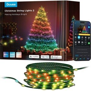Govee RGBW Matter osvětlení pro vánoční stromek, 20m, 200 LED žárovek