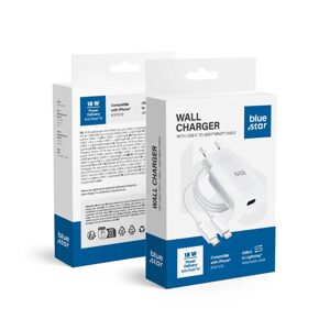 BlueStar nabíjačka USB-C + kábel USB-C - Lightning, biela