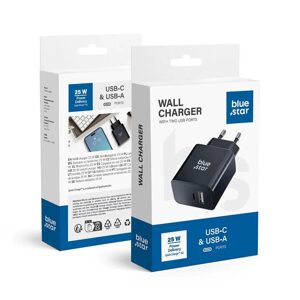 BlueStar adaptér USB-C + USB, 25W, čierna