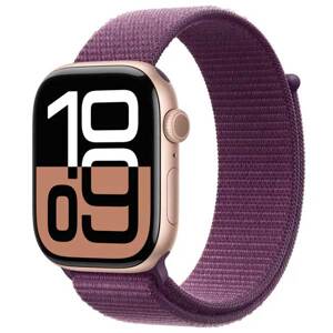 Apple Watch Series 10 GPS 46mm Rose Gold Aluminium Case with Plum Sport Loop MWWV3QCA