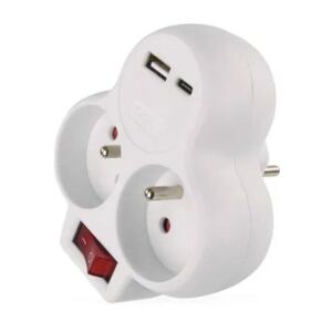 EMOS Rozbočovacia zásuvka 2×, vypínač., 1×USB-A+1×USB-C, biela P0073