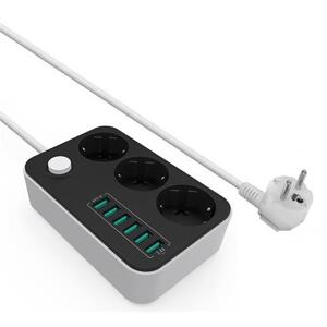 COLORWAY PREDLZOVACI KABEL CW 3X EUROZASUVKA, 6X USB CIERNA (CW-CHE36B)