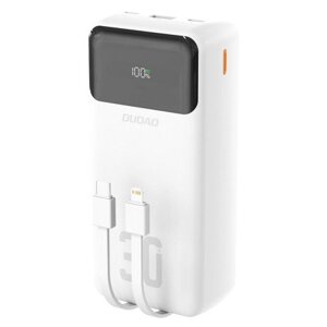 Dudao K15MAX Power Bank 30000mAh USB / USB-C / Lightning + vstavané káble 22.5W, biely